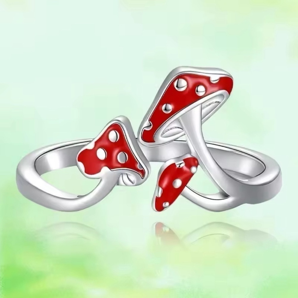 3 For $35 925 Sterling Silver Plated Red Spotted Mushroom 🍄 Adjustable Top Ring